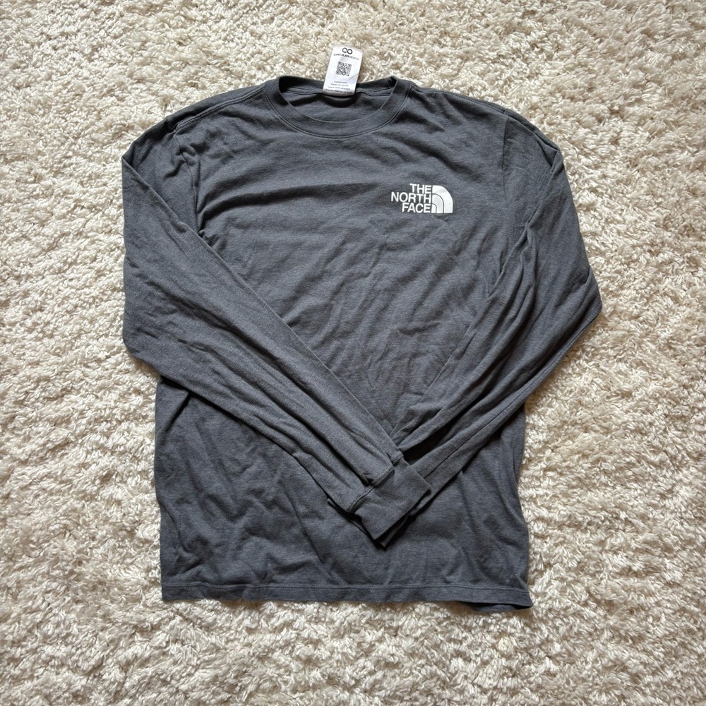 Grey North Face Long Sleeve Logo Tee. Size S.